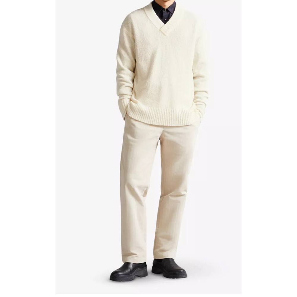 Ted Baker Welburn V-neck Wool Blend Jumper Sweater Pullover Chunky Ivory sz 5 XL